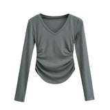 Women T-Shirt Spring and Autumn Women's Slim V-neck Long-Sleeved T-shirt
