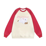 Men Hoodie Flocking Embroidered Animal Crew Neck Sweater