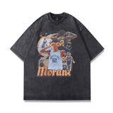 Men T Shirt Vintage Vintage Portrait Printing Washed and Worn Short Sleeve T-shirt Men