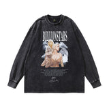 Men Long Sleeve Shirt Washed Distressed Long Sleeve Bottoming T-shirt Men and Women Loose