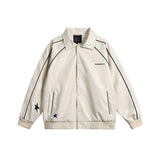 Unisex Jacket Autumn Plaid Letters Embroidered Jacket Women's Clothing