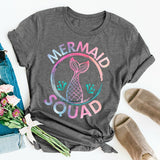 Colorful Mermaid Squad Print T Shirt Women Short Sleeve