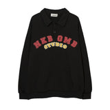 Men Hoodie Heart-Shaped Cartoon Character Printing Lapel Sweatshirt Loose Long Sleeve Half-Open Collar Pullover