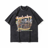 Men T Shirt Washed and Worn Vintage Print Short Sleeves T-shirt Men Loose Trendy