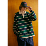 Unisex Hoodie Retro Japanese Loose Long Sleeve Polo Shirt Top Men's T-shirt