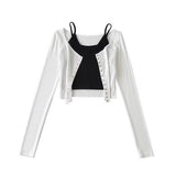 Women T-shirt Fall V-neck Slim Fit Short Small Sling Cardigan Suit