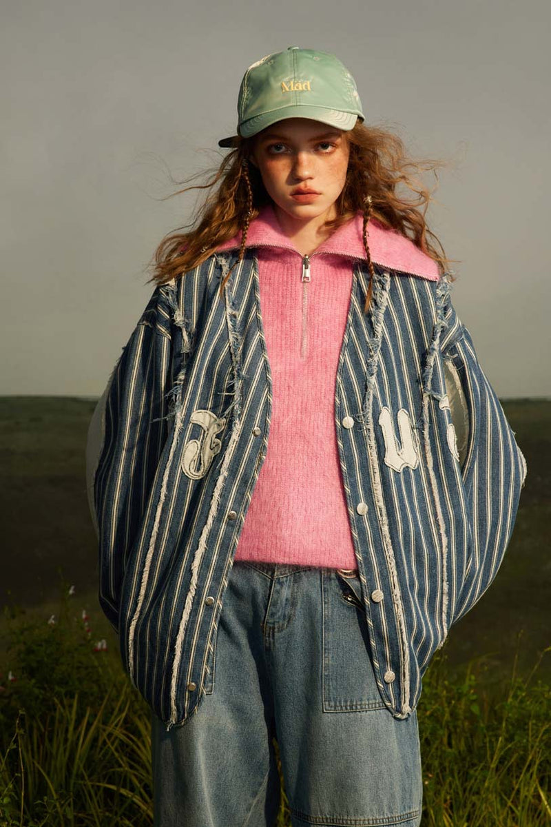 Unisex Jacket Autumn Striped Denim Coat Women's Clothing