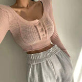 Women Long Sleeve Shirt U Collar Top Women's Short Long Sleeve Bottoming Shirt