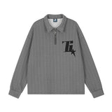 Men Hoodie Letter Embroidered Sweater Men's Casual Half Zipper Cardigan Lapel Pullover Top