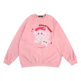 Men Hoodie Cartoon Pattern Towel Embroidery round Neck Sweater