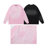 Men Long Sleeve Shirt Letter Graffiti Distressed Long Sleeve T-shirt Men and Women Hip Hop Retro Loose