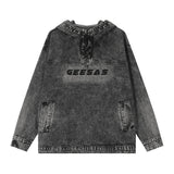 Men Denim Jacket Washed Do the Old Cowboy Sweater Men's Hooded Pullover Coat Loose Top Spring and Autumn