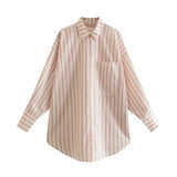 Women's T-Shirt Spring and Autumn Loose Lapel Long Sleeves Striped Shirt