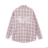 Men Long Sleeved T Shirt Plaid Letters Embroidered Shirt Coat Ins Leisure Cargo