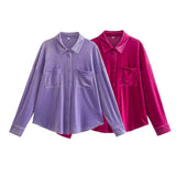 Women's T-Shirt Spring and Autumn Pocket Shirt Top Long Sleeve Shirt for Women