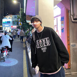 Men Hoodie Autumn Loose round Neck Letter Print Casual Top