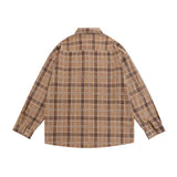 Men Long Sleeved T Shirt Loose Plaid Long Sleeve Shirt Men Casual Embroidery Letter Vintage Shirt