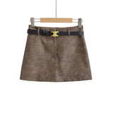 Women Skirt Vintage Women's High Waist Skirt Pu Skirt