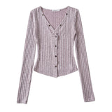 Women T-Shirt Knitted Bottoming Shirt Women's Summer Slim Fit Long-Sleeved T-shirt