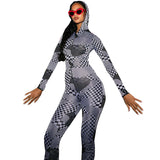 Women Jumpsuit Autumn and Winter Zipper Hooded Printed Tight Long Sleeve