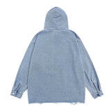 Men Denim Jacket Wash Gradient Hooded Denim Hoodie Men's Denim Jacket Coat