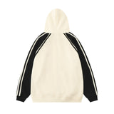 Men Hoodie Raglan Sleeve Colorblock Hood Coat Sports Loose Cardigan Sweater