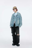 Unisex Jacket Autumn Butterfly Patch Denim Coat