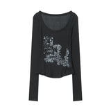 Women Long Sleeve T-Shirt Printed Long Sleeve T-shirt Top Casual Women's Short Top