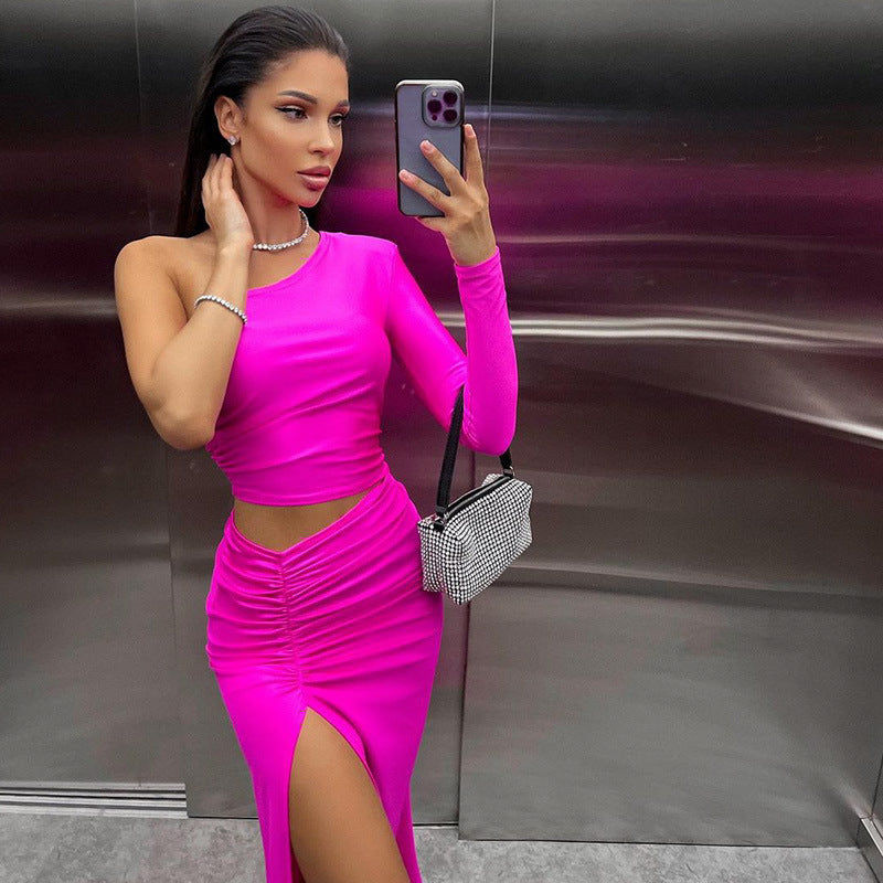 Women Dresses Long Sleeve Split Slimming Sheath Dress