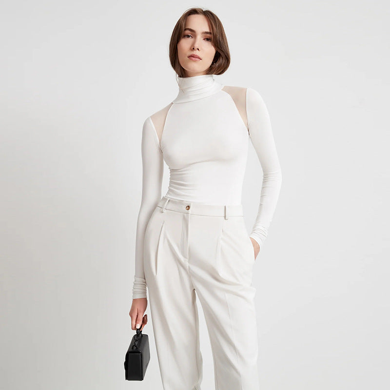 Women Jumpsuit Long Sleeve Jumpsuit Mesh Stitching