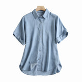 Women T-shirt Denim Shirt Women's Summer Loose Short Sleeve