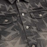 Men Denim Jacket Lightning Printed Jacket Coat Washed Distressed Denim Jacket