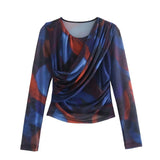 Women Skirt Autumn Printing Silk Net Printing Silk Net Skirt Suit