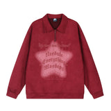 Men Hoodie Five-Pointed Star Printing Lapel Pullover Sweater Men