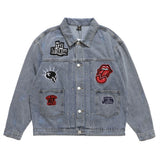 Men Denim Jacket Embroidered Denim Jacket Men's Loose Outer Wear Jacket