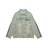 Men Denim Jacket Men's Loose Lapel Long Sleeves Distressed Jacket