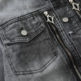 Men Denim Jacket Washed Distressed Denim Jacket Workwear Jacket
