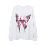 Men Long Sleeve Shirt Butterfly Graffiti Printing Washed Bottoming Long Sleeve T-shirt Oversize Men and Women Ins