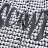 Men Long Sleeve T Shirt Plaid Letter Print Hollow out Long Sleeve Shirt Loose Casual Shirt