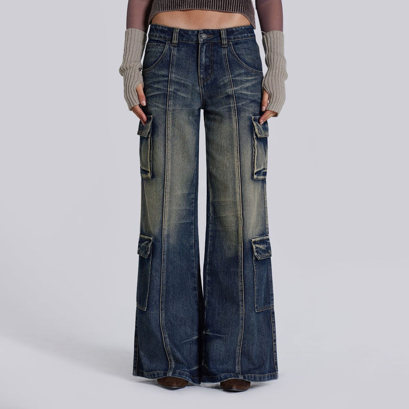 Women Cargo Pants Jeans Women Stitching Casual Straight Pants