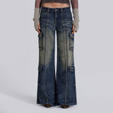 Women Cargo Pants Jeans Women Stitching Casual Straight Pants