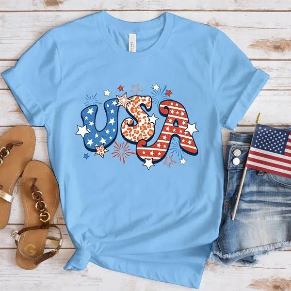 Women's Independence Day T Shirt round Neck Short Sleeve T-shirt Women's Top