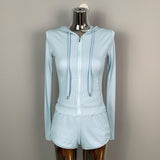 Women Long Sleeve Shirt Hooded Cardigan Long Sleeve Coat Shorts Casual