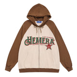 Men Hoodie Color-Block Raglan Sleeves Hooded Jacket Men's Loose Letters