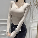 Women's Long Sleeve Shirt Women's Fitted Waist Bottoming Shirt Autumn and Winter Long Sleeve