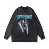 Men Long Sleeve Shirt College Style Washed Long Sleeve T-shirt for Men and Women Spring and Autumn
