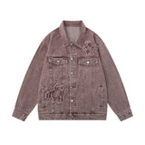 Men Denim Jacket Embroidered Spider Denim Jacket Men Loose Wash Do the Old Cowboy Coat
