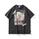 Men T Shirt Printed Short-Sleeved T-shirt Loose Washed-out Distressed