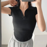 Women T-Shirt Summer Polo Lapel Short Sleeve T-shirt