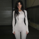 Women Jumpsuit Spring Fashion Slim Fit round Neck Long Sleeves Jumpsuit